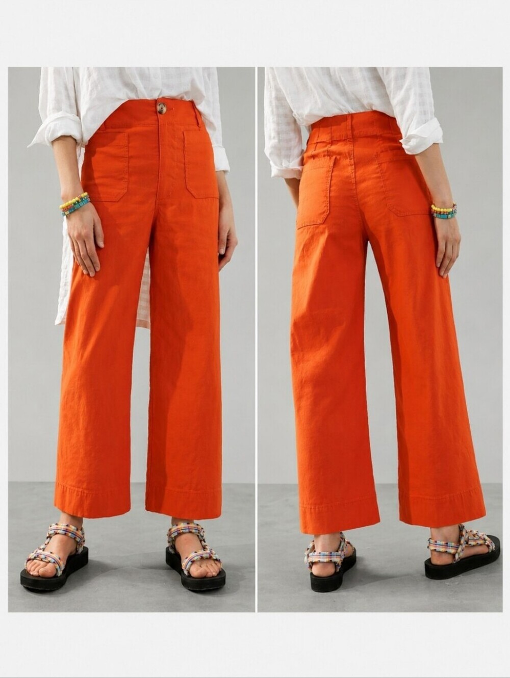 Anthropologie Maeve The Colette Wide Leg Pants Orange 26 Magic Fabric Crop